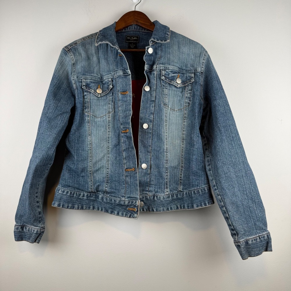 VTG Bit & Bridle Denim Jacket Women L Blue Lined Western Cowgirl Equestrian